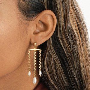 Sterling Forever 14k Gold Chains & Baroque Pearl Chandelier Dangle Drop Earrings